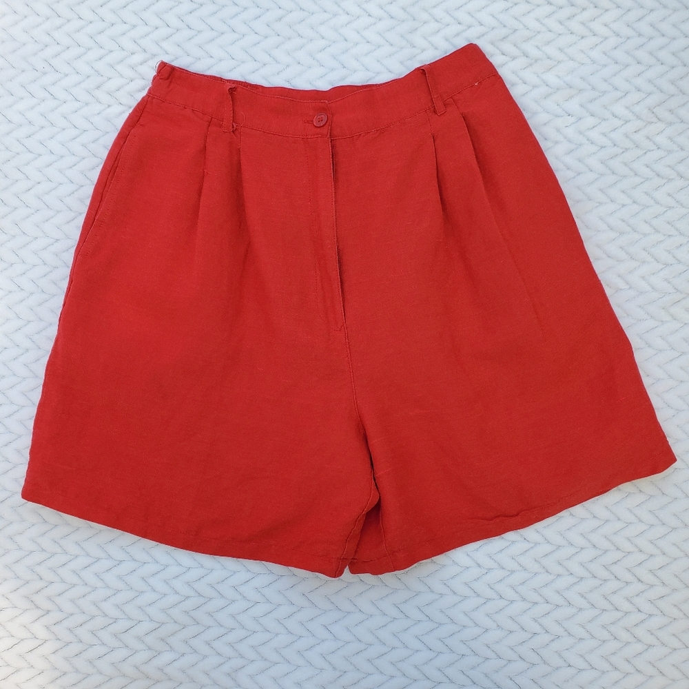 Louise Paris Red High Rise Pleated Linen Shorts Size 12